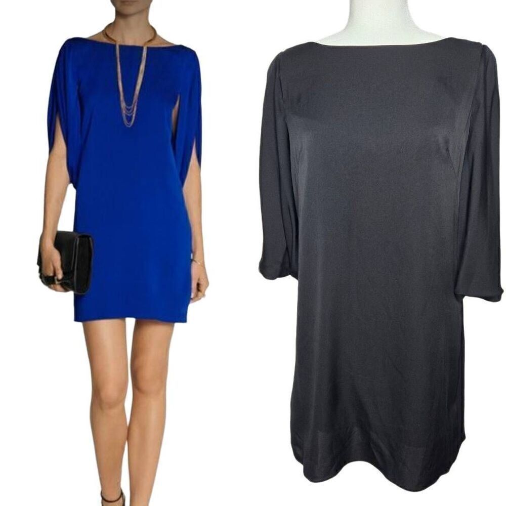 Milly Monarch Silk Slit Sleeve Mini Dress Black Size 6